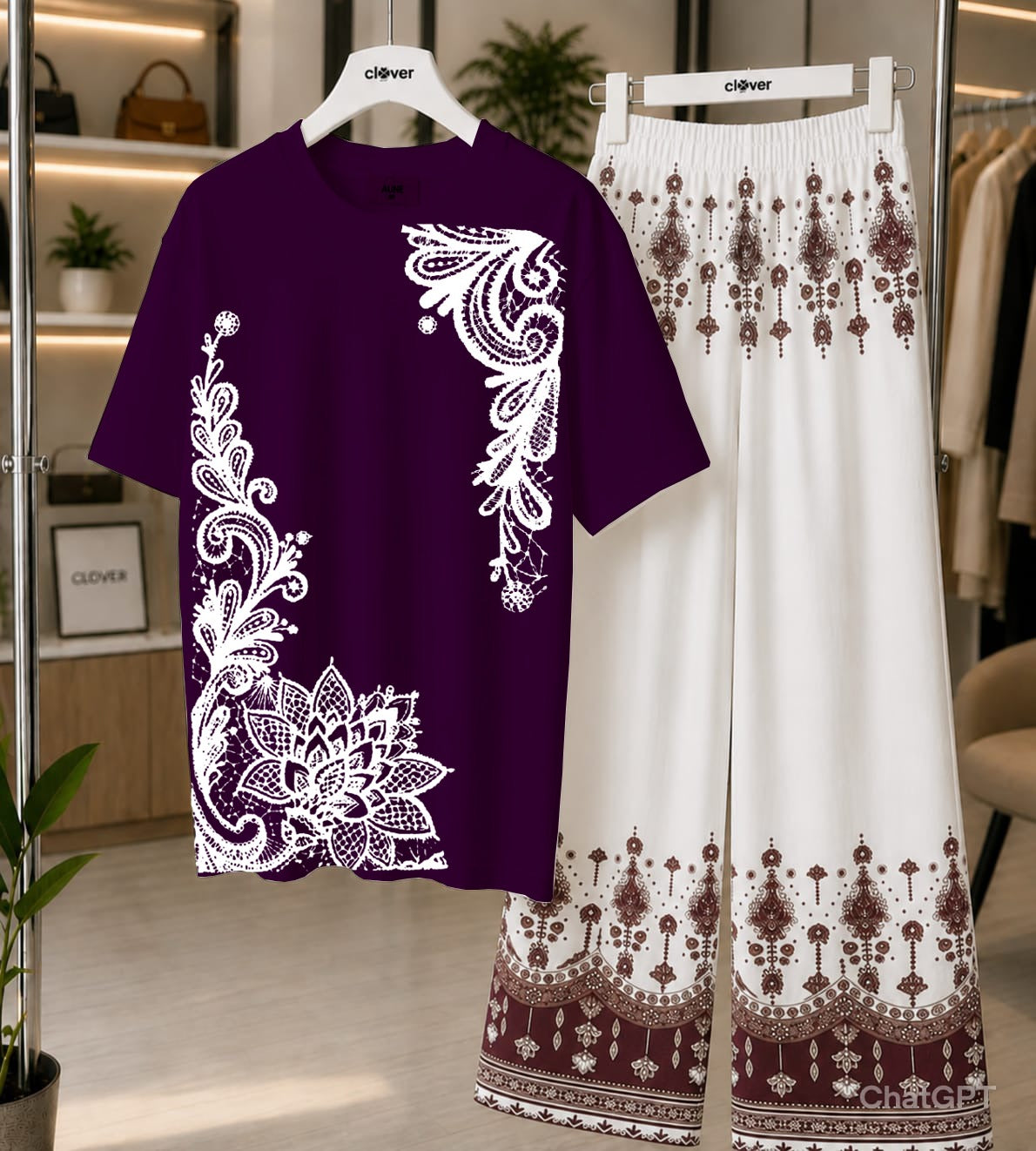 "Clover 2-Piece Women's Stitched Jersey Printed Night Suit" CH-005