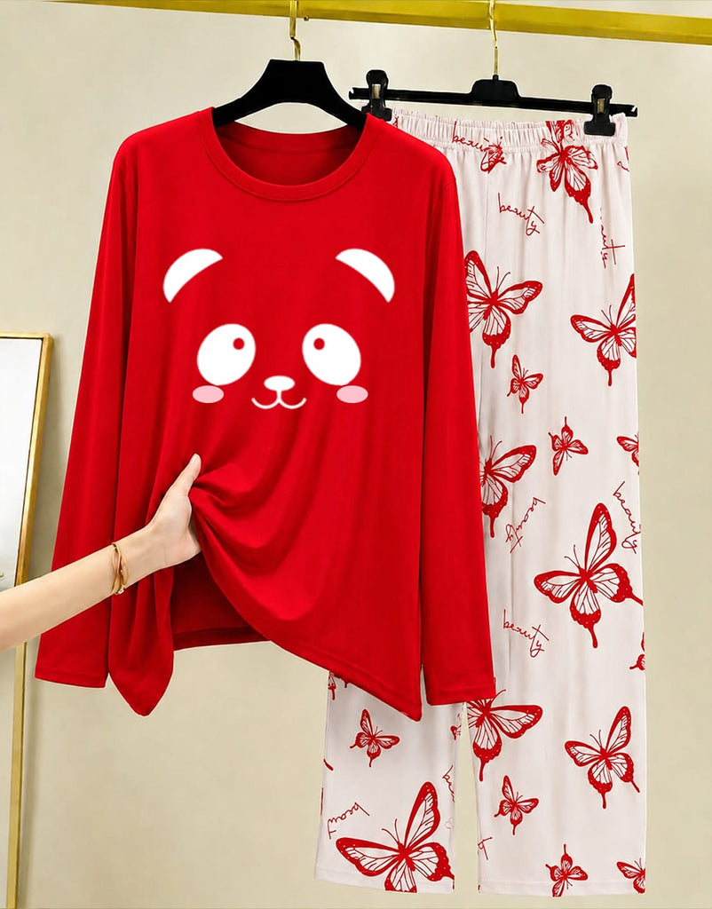 Red Princess Night Suit Women with Butterfly Print 009