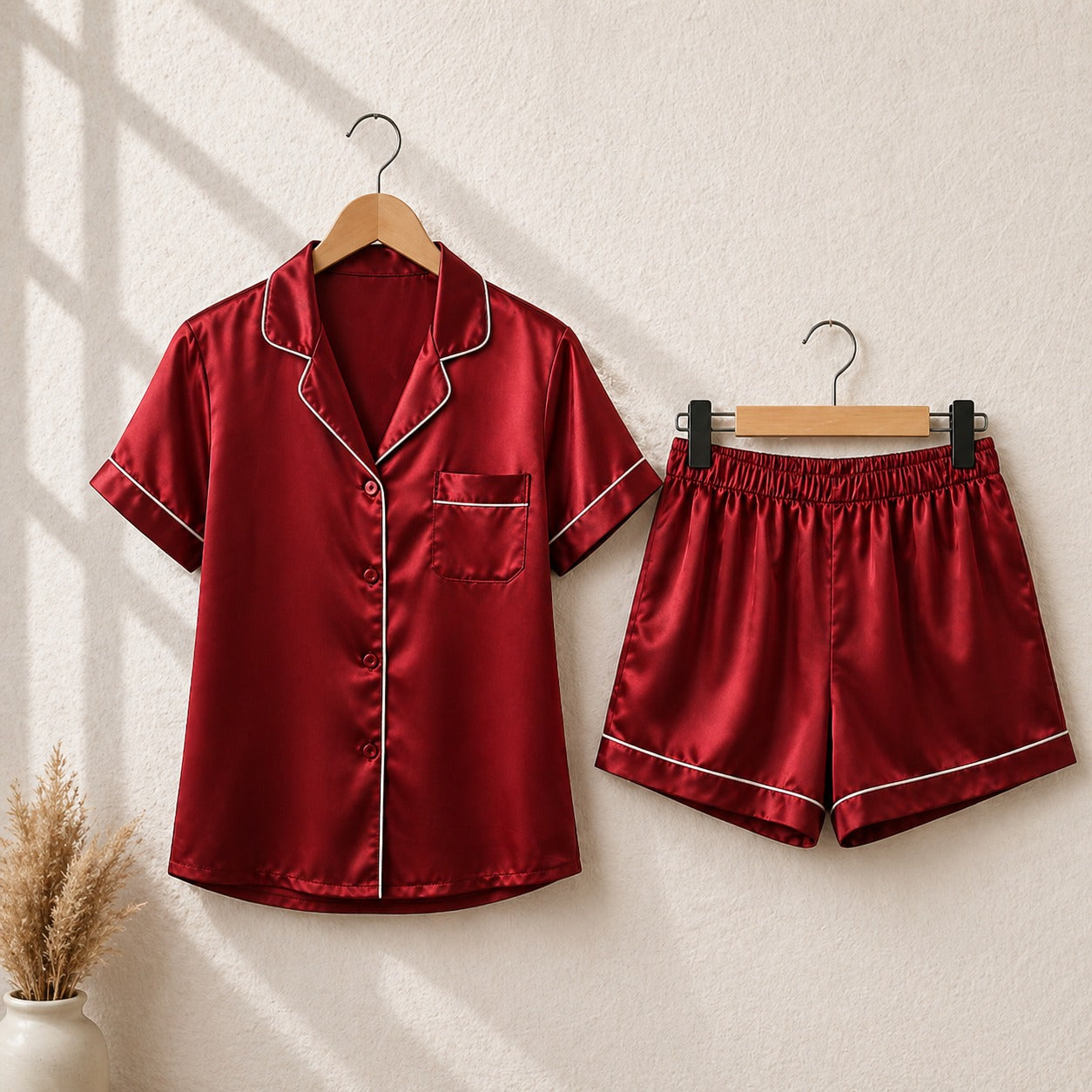 The Bordeaux Satin Short Set CH- 009