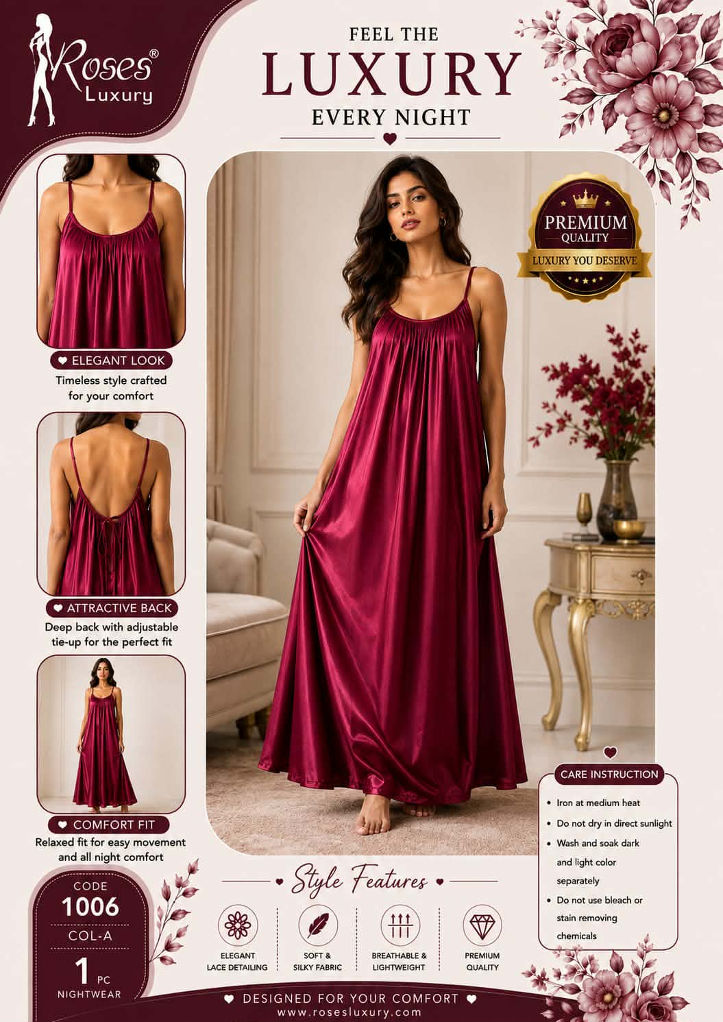 Luxury Silk Maxi Long Nighty SM-01