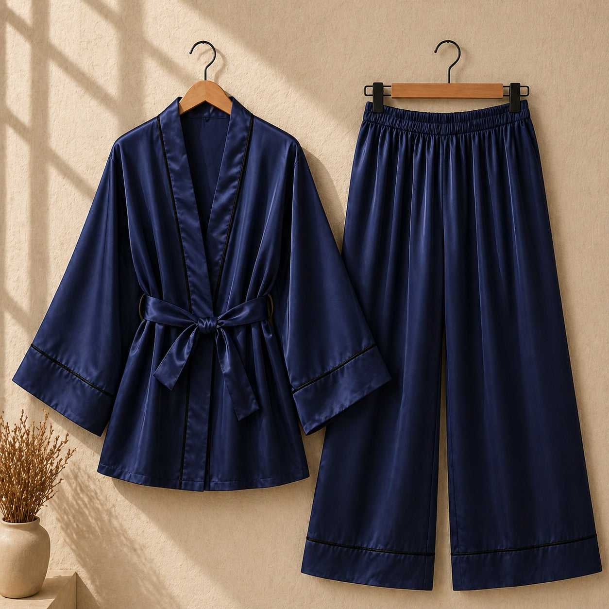 Classic White Piping Satin Sleepwear Duo CH- 010