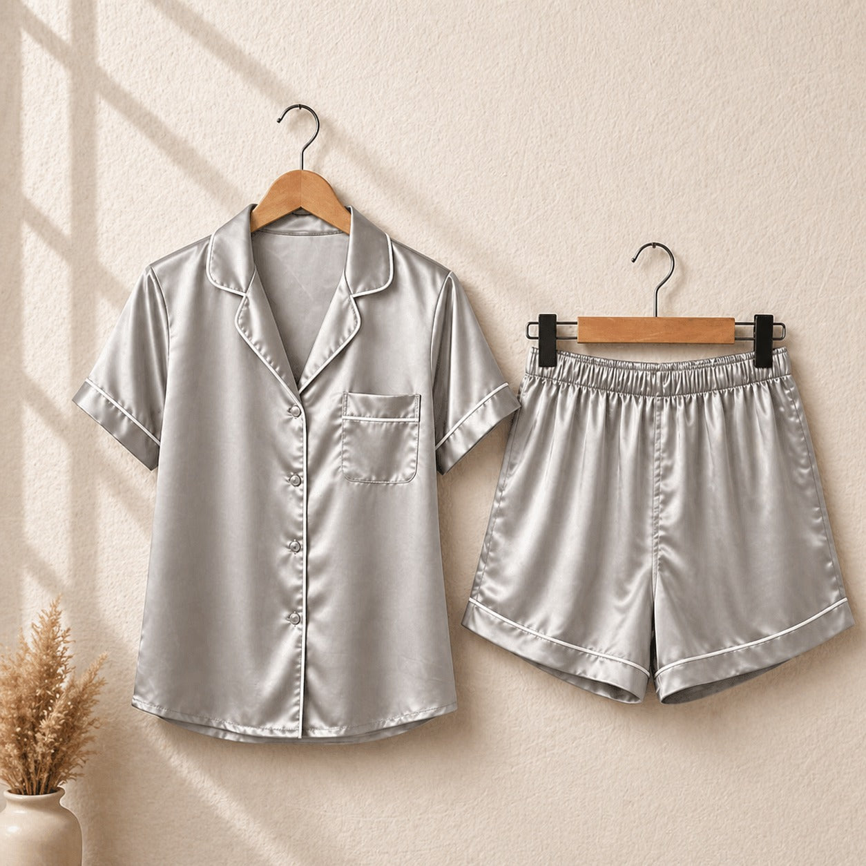 The Bordeaux Satin Short Set CH- 009