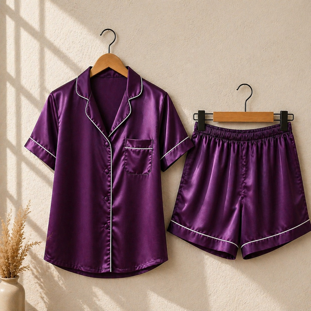 The Bordeaux Satin Short Set CH- 009