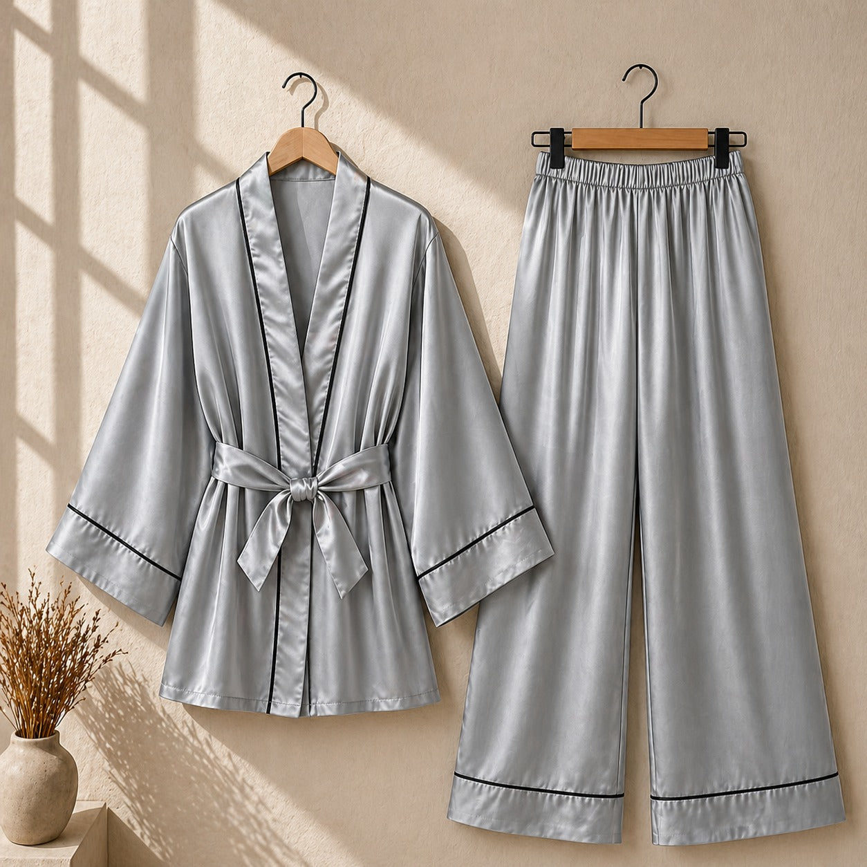 Classic White Piping Satin Sleepwear Duo CH- 010