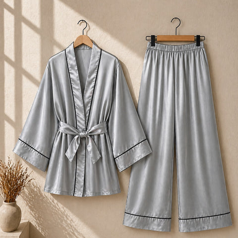 Classic White Piping Satin Sleepwear Duo CH- 010