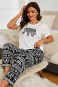 Elephant Patterned Paisley Print T Shirt Long Pajama CH-098
