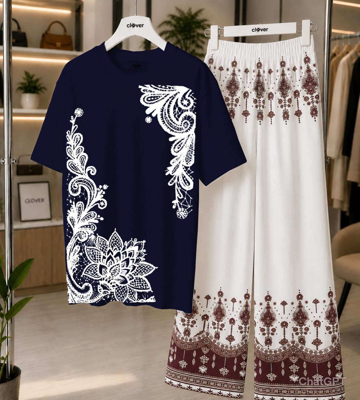 "Clover 2-Piece Women's Stitched Jersey Printed Night Suit" CH-005