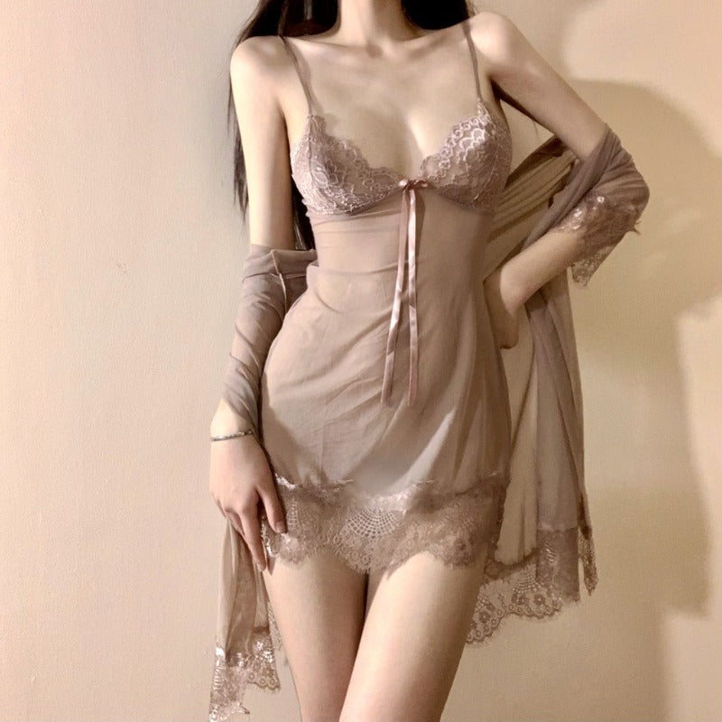 Elegant Nighty For Women Floral Lace Transparent Short Nighty And Panty EN-0211