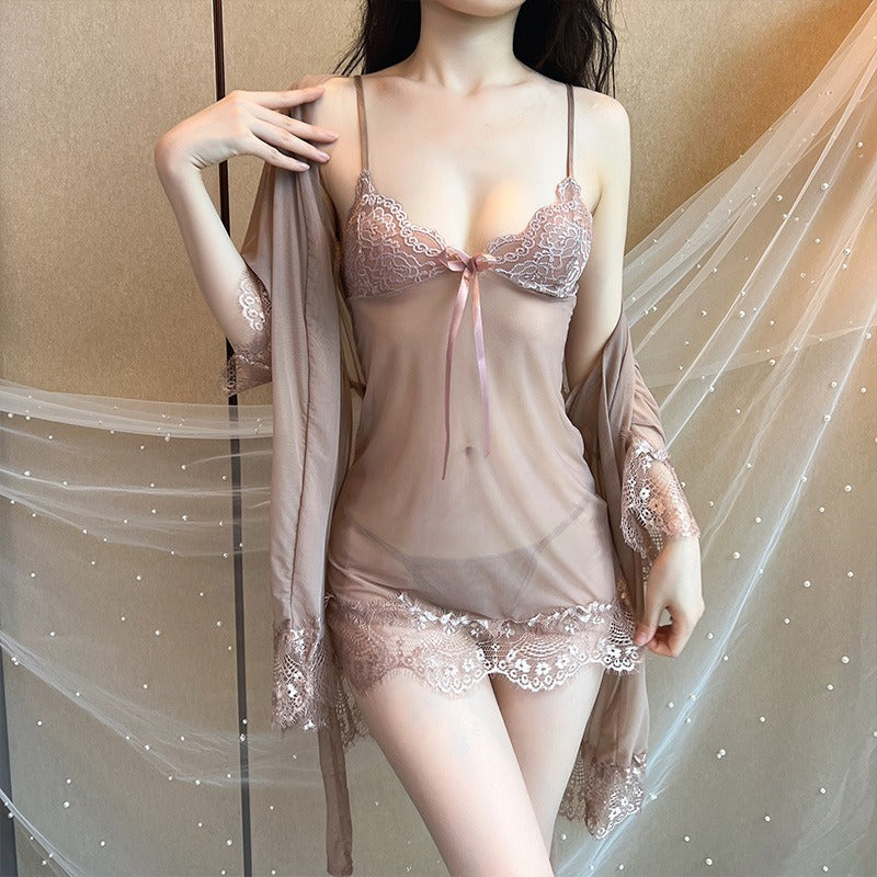 Elegant Nighty For Women Floral Lace Transparent Short Nighty And Panty EN-0211