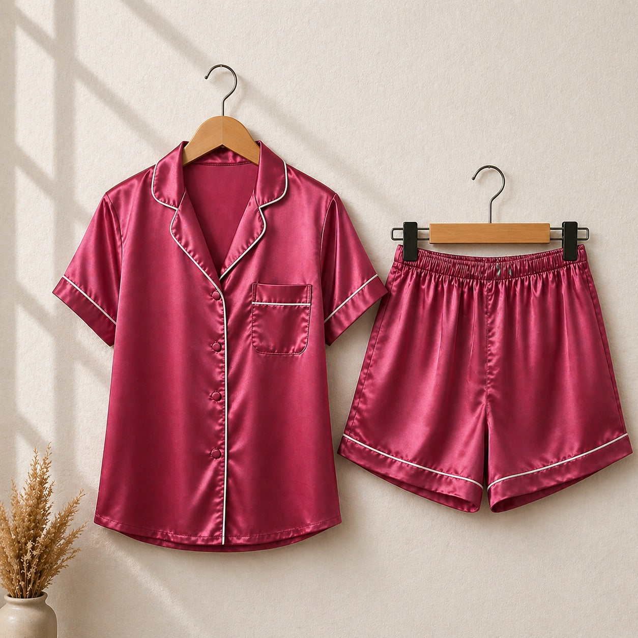 The Bordeaux Satin Short Set CH- 009