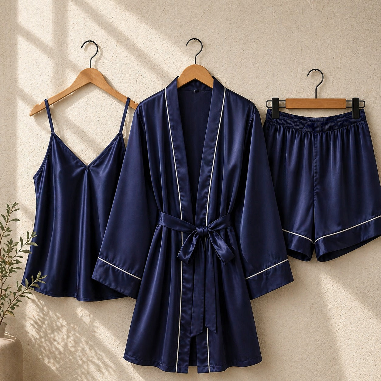 Satin Pajama Set with Robe, Camisole, and Shorts CH -011