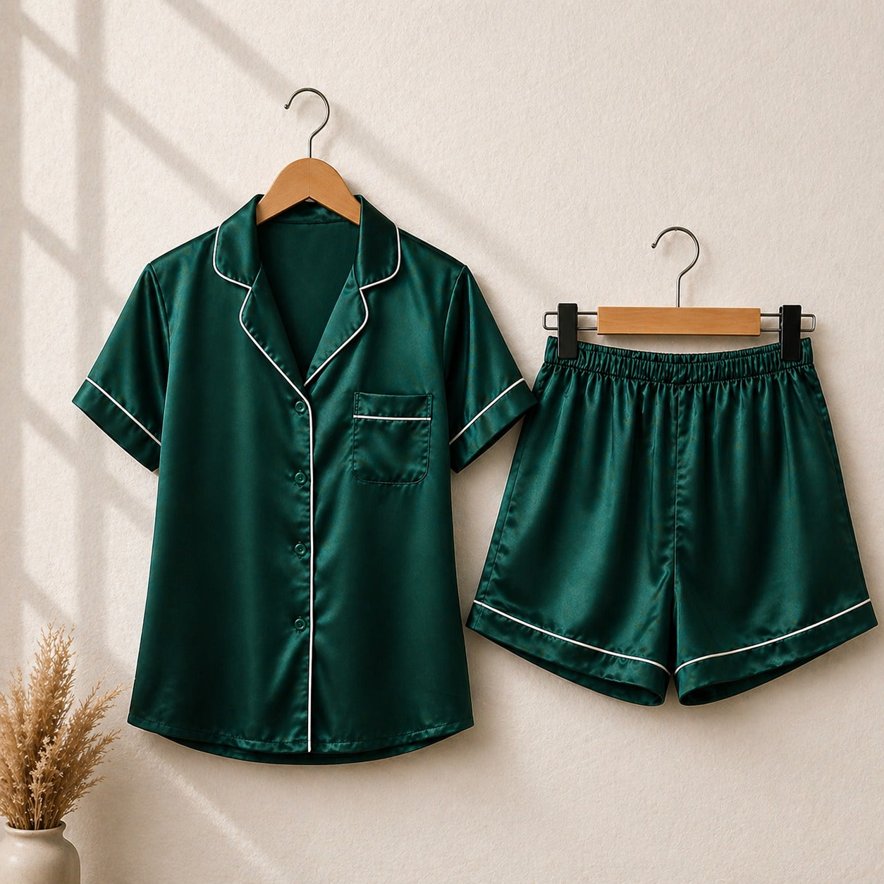The Bordeaux Satin Short Set CH- 009