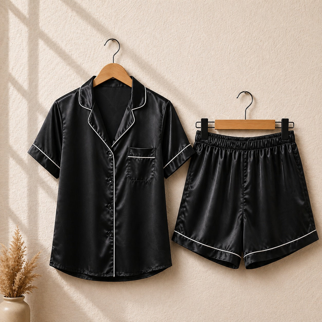 The Bordeaux Satin Short Set CH- 009