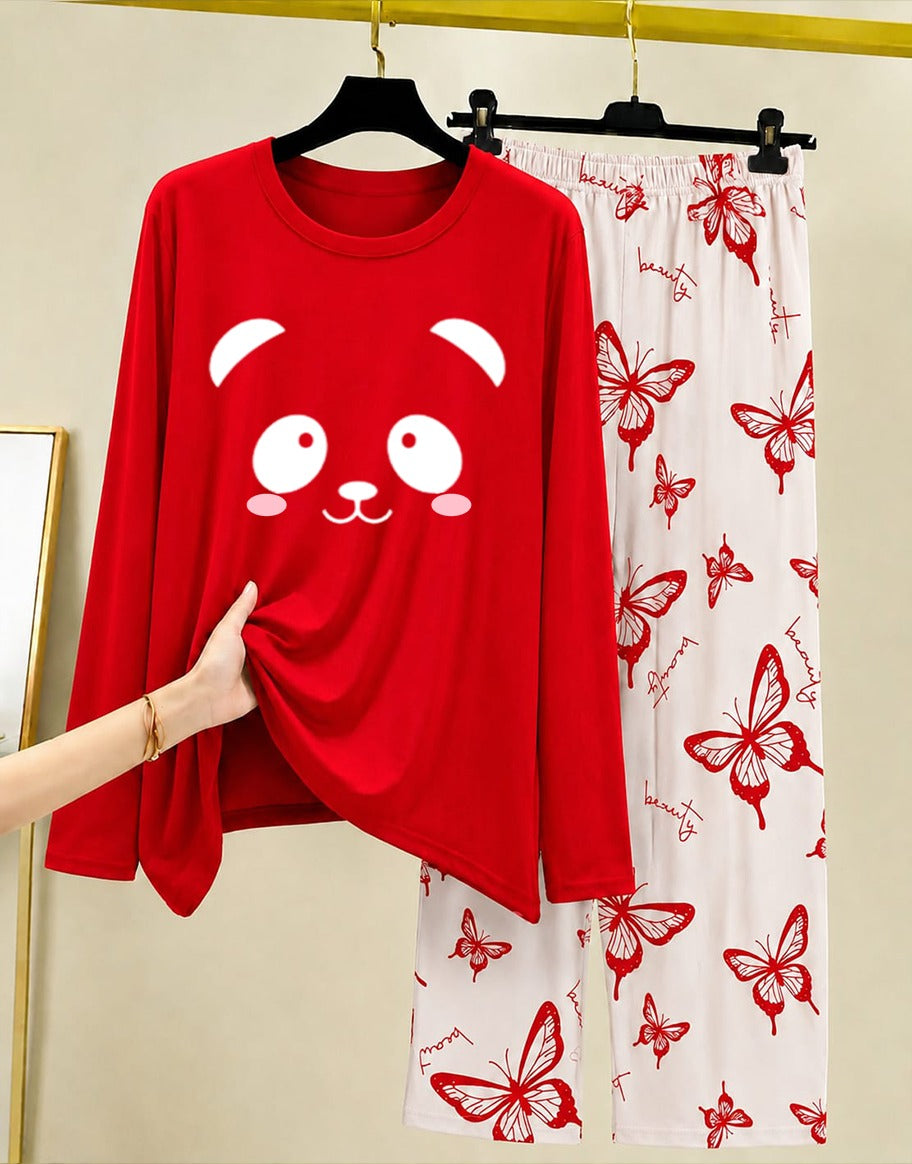 Red Princess Night Suit Women with Butterfly Print 009