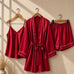 Satin Pajama Set with Robe, Camisole, and Shorts CH -011