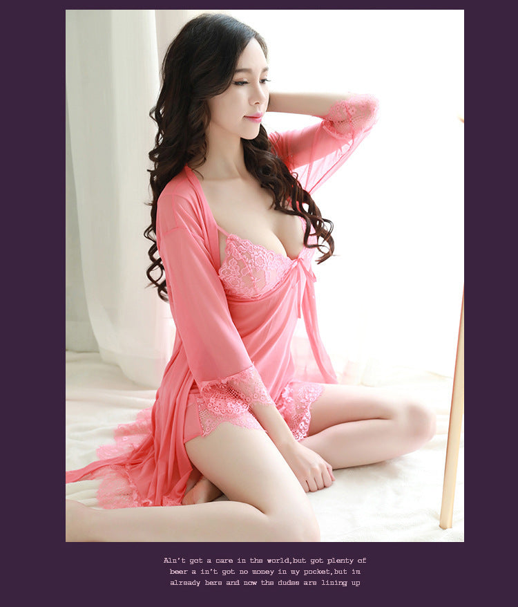 Elegant Nighty For Women Floral Lace Transparent Short Nighty And Panty EN-0211