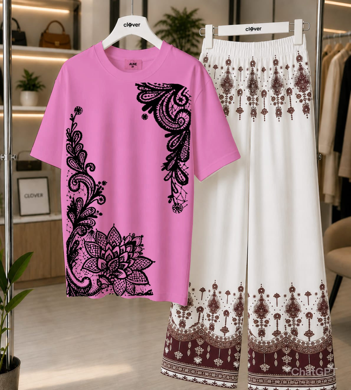 "Clover 2-Piece Women's Stitched Jersey Printed Night Suit" CH-005