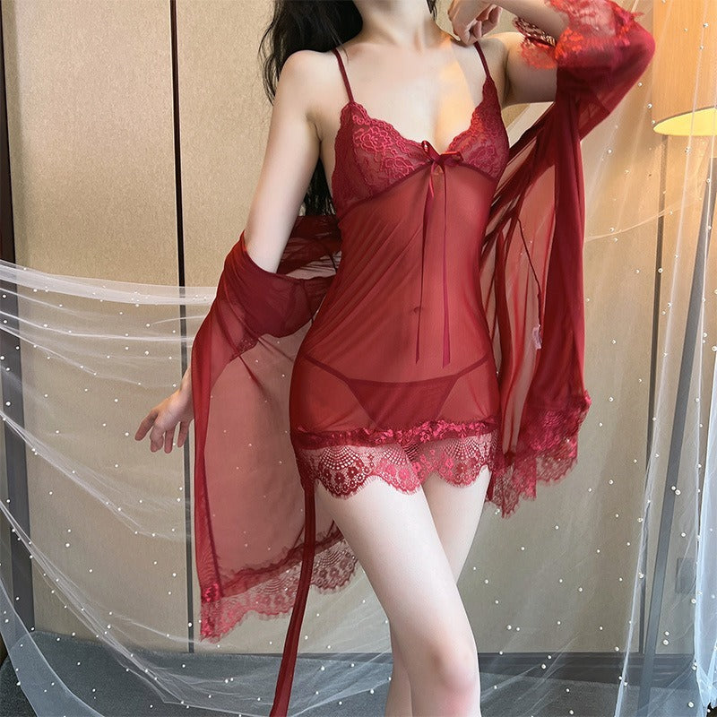Elegant Nighty For Women Floral Lace Transparent Short Nighty And Panty EN-0211