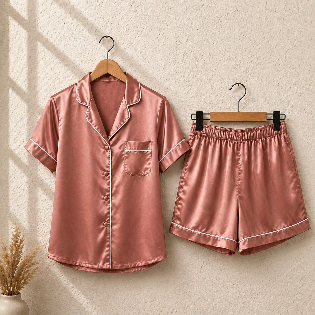 The Bordeaux Satin Short Set CH- 009