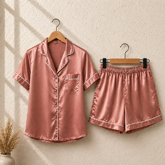 The Bordeaux Satin Short Set CH- 009