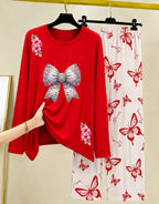 Red Princess Night Suit Women with Butterfly Print 009