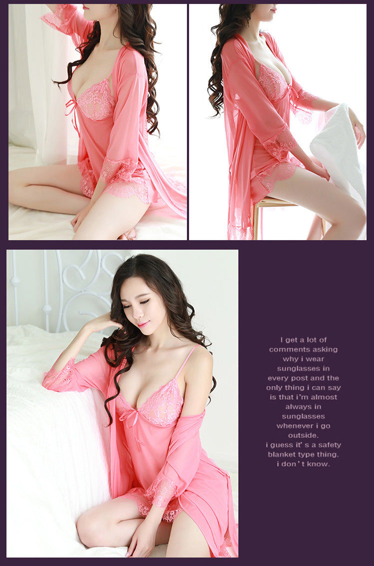 Elegant Nighty For Women Floral Lace Transparent Short Nighty And Panty EN-0211