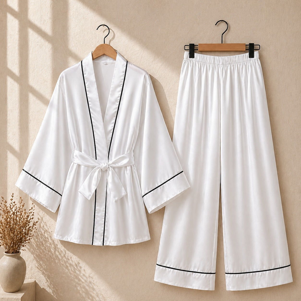 Classic White Piping Satin Sleepwear Duo CH- 010