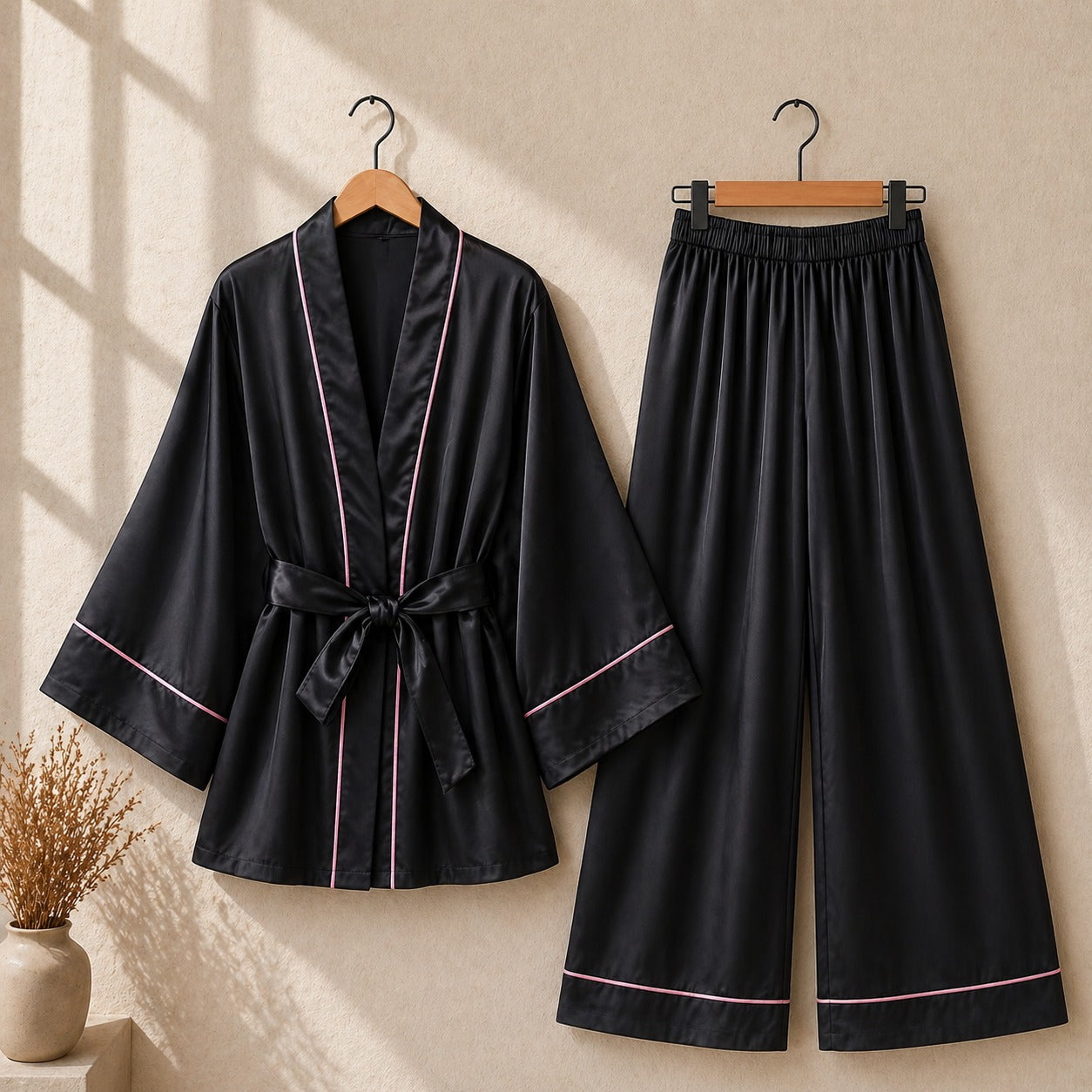 Classic White Piping Satin Sleepwear Duo CH- 010