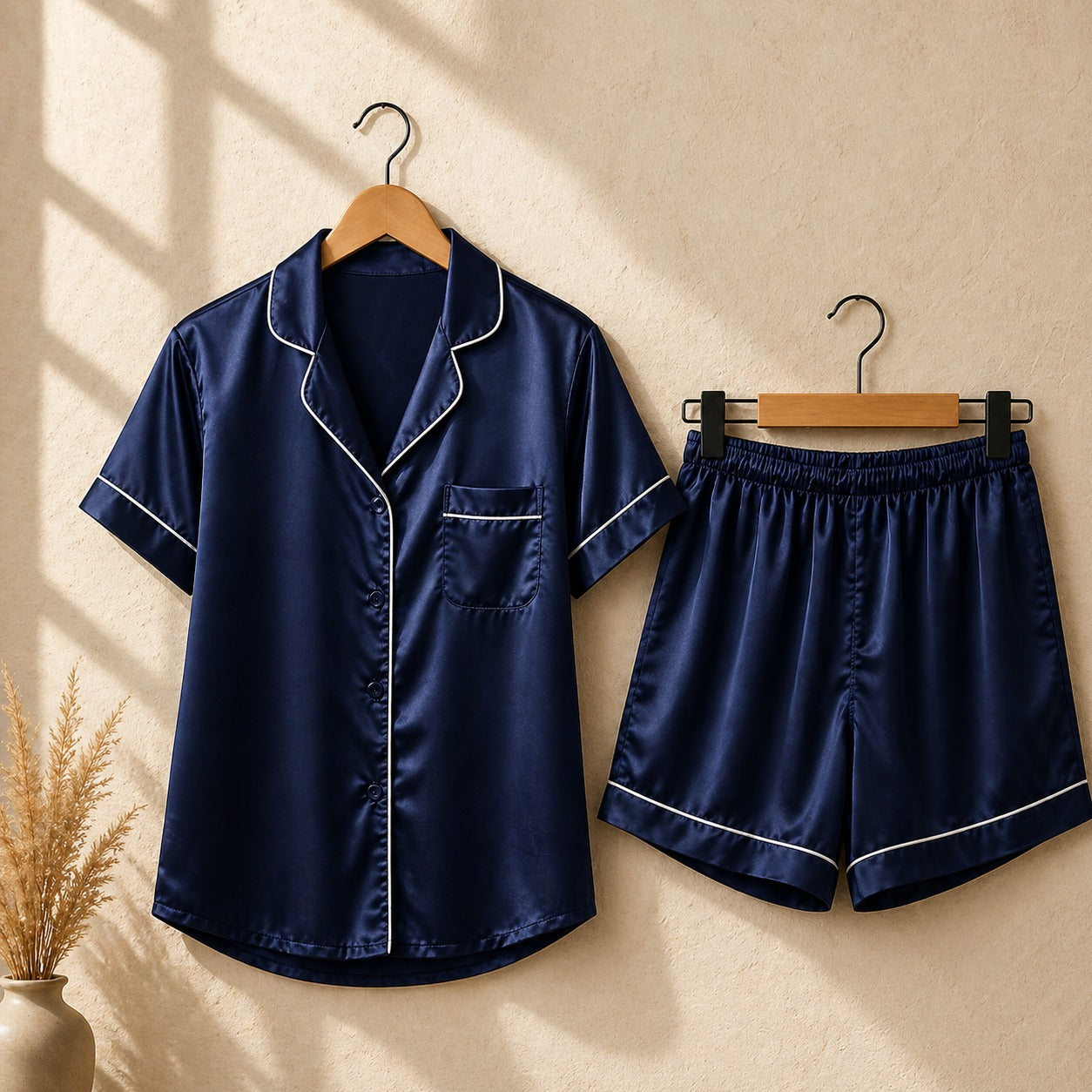 The Bordeaux Satin Short Set CH- 009