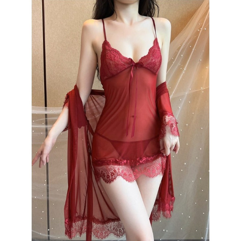 Elegant Nighty For Women Floral Lace Transparent Short Nighty And Panty EN-0211